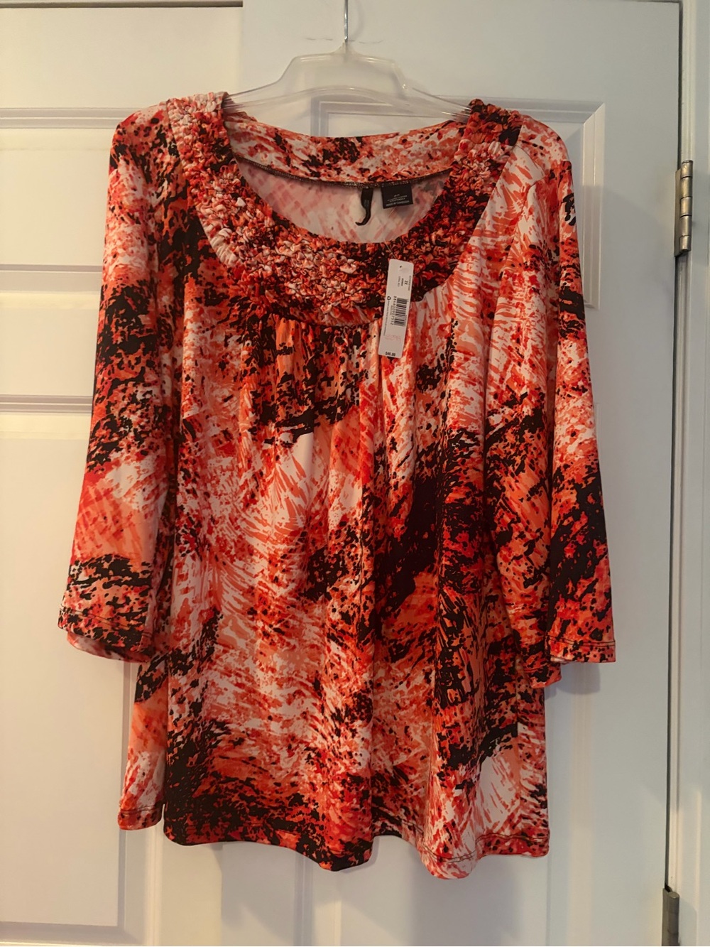 New Directions Coral and Black Abstract Scoop-Neck Tunic